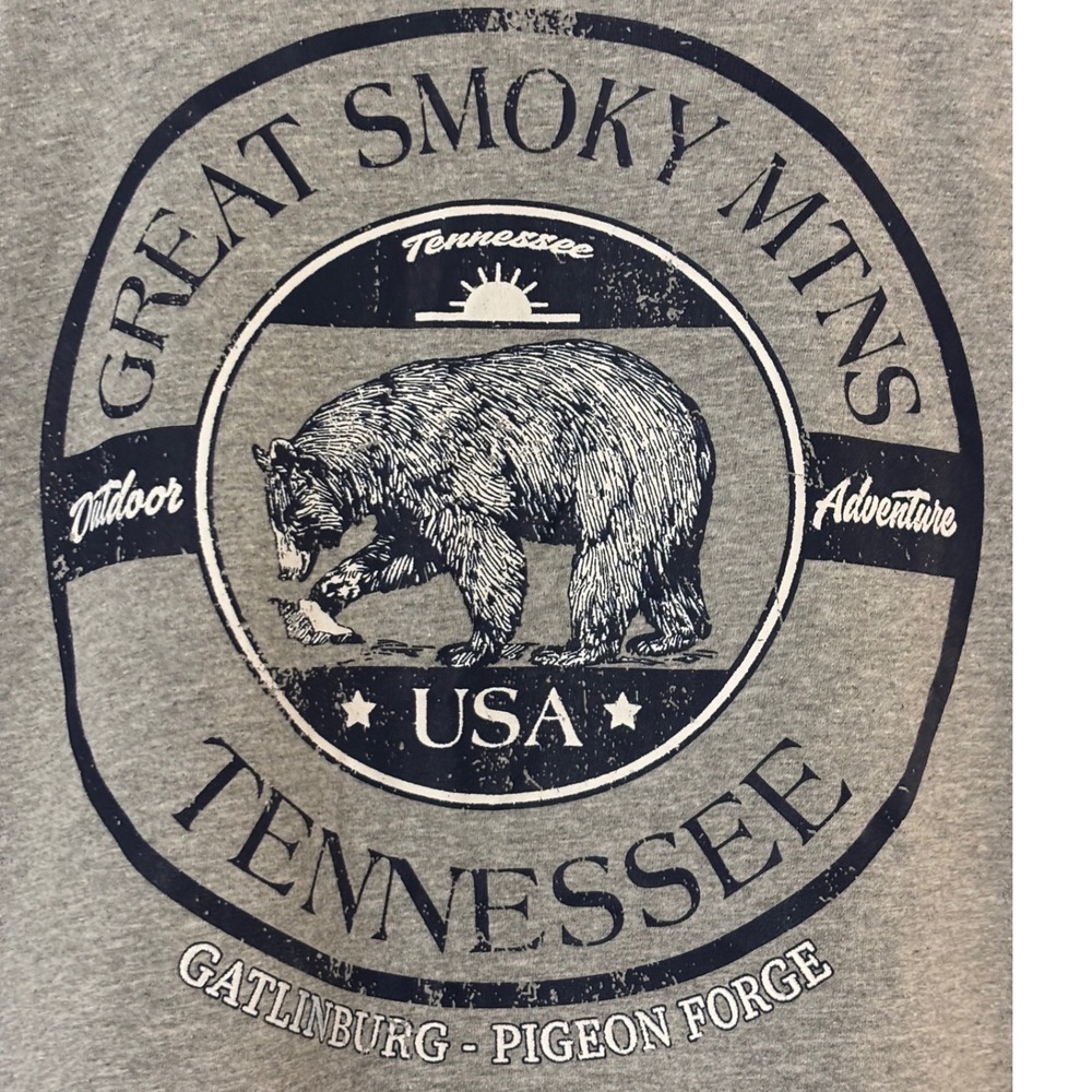 Fruit of the Loom Great Smoky Mountains T-Shirt‎ Adult XL Gray Bear Graphic EUC
